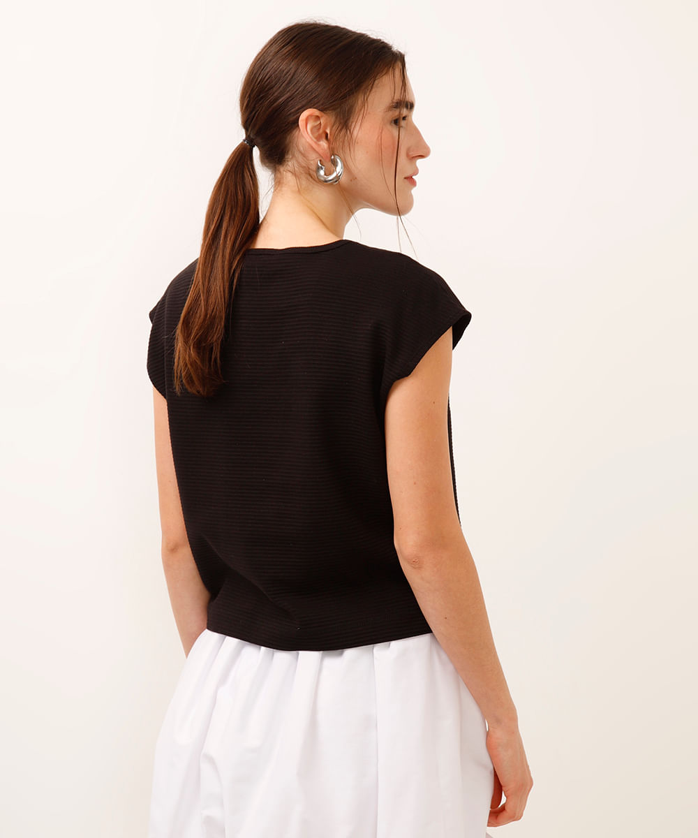 regata de algodão canelada preta