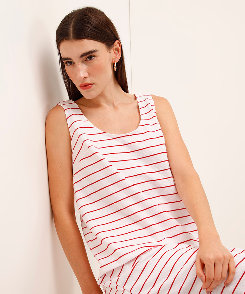 regata de algodão listrada vermelha