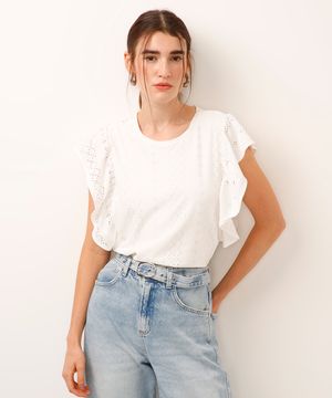 blusa de laise manga curta off white