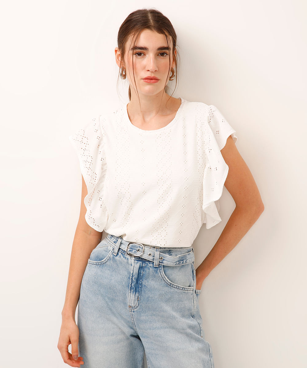 blusa de laise manga curta off white