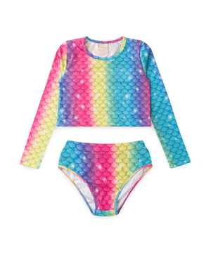 Conjunto Biquíni Infantil Menina Cropped Proteção UV Sereia Molekada Rosa