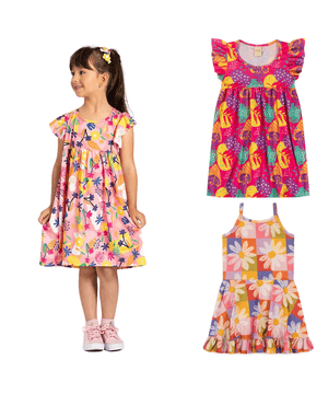 Kit 3 vestidos verão infantil menina Florzinhas Molekada Colorido