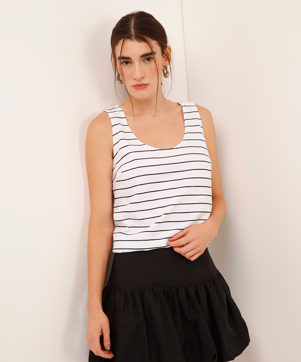 regata de algodão listrada preta