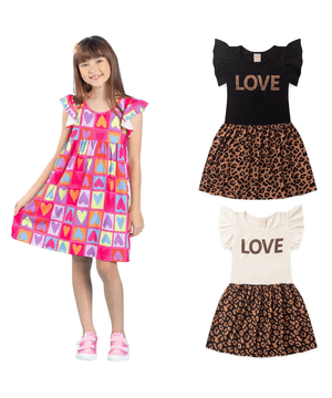 Kit 3 vestidos verão infantil menina Love Molekada Colorido