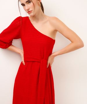 vestido ombro único de laise vermelho