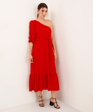 vestido ombro único de laise vermelho