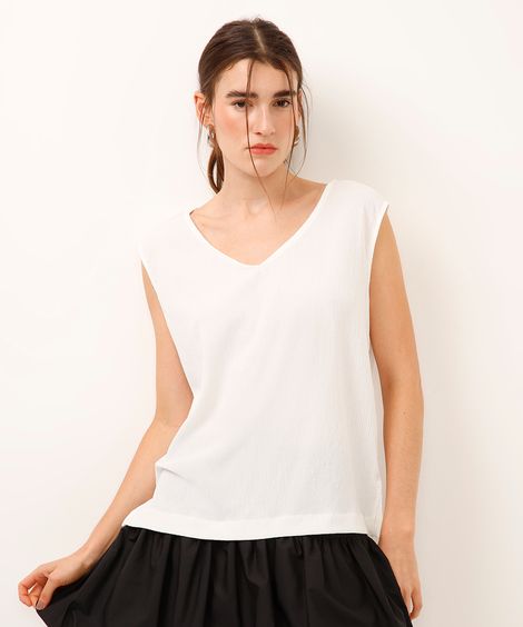 regata decote v texturizada off white