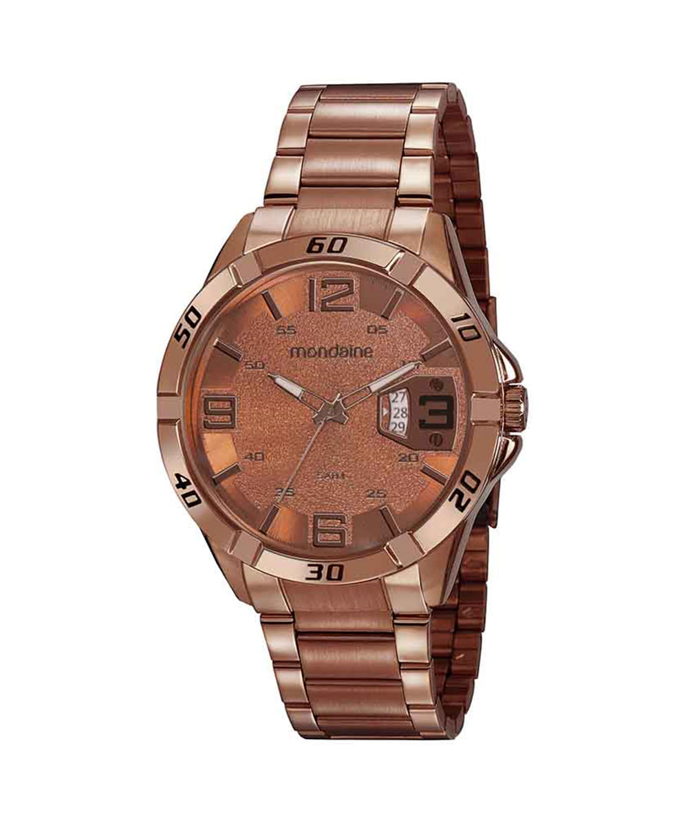 relógio mondaine analógico calendário 53834gpmvme6 marrom