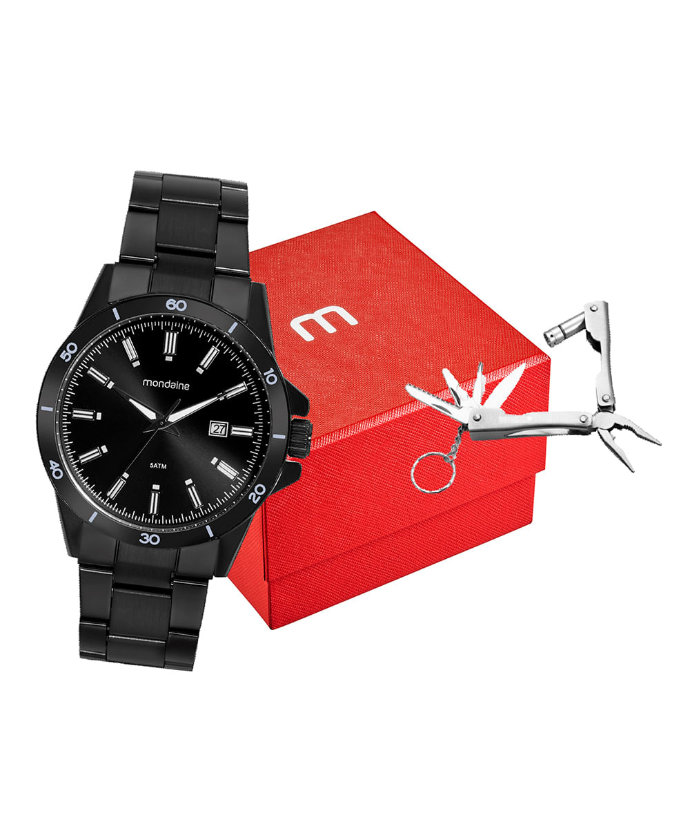 relógio mondaine analógico calendário 99737gpmvpe1kb preto