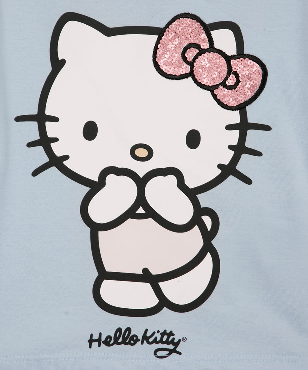 camiseta infantil de algodão hello kitty com paetê azul