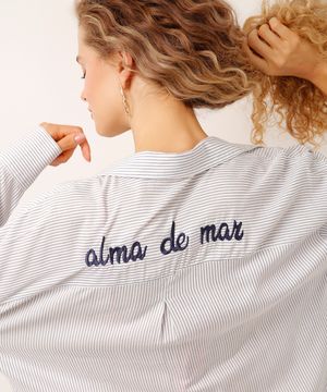 camisa saída de praia de viscose listrada azul