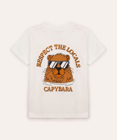 camiseta infantil de algodão capivara off white