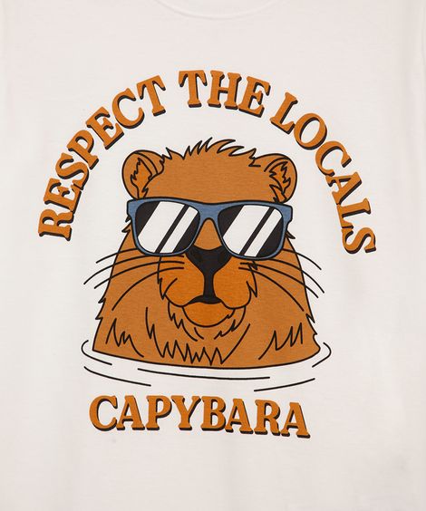 camiseta infantil de algodão capivara off white