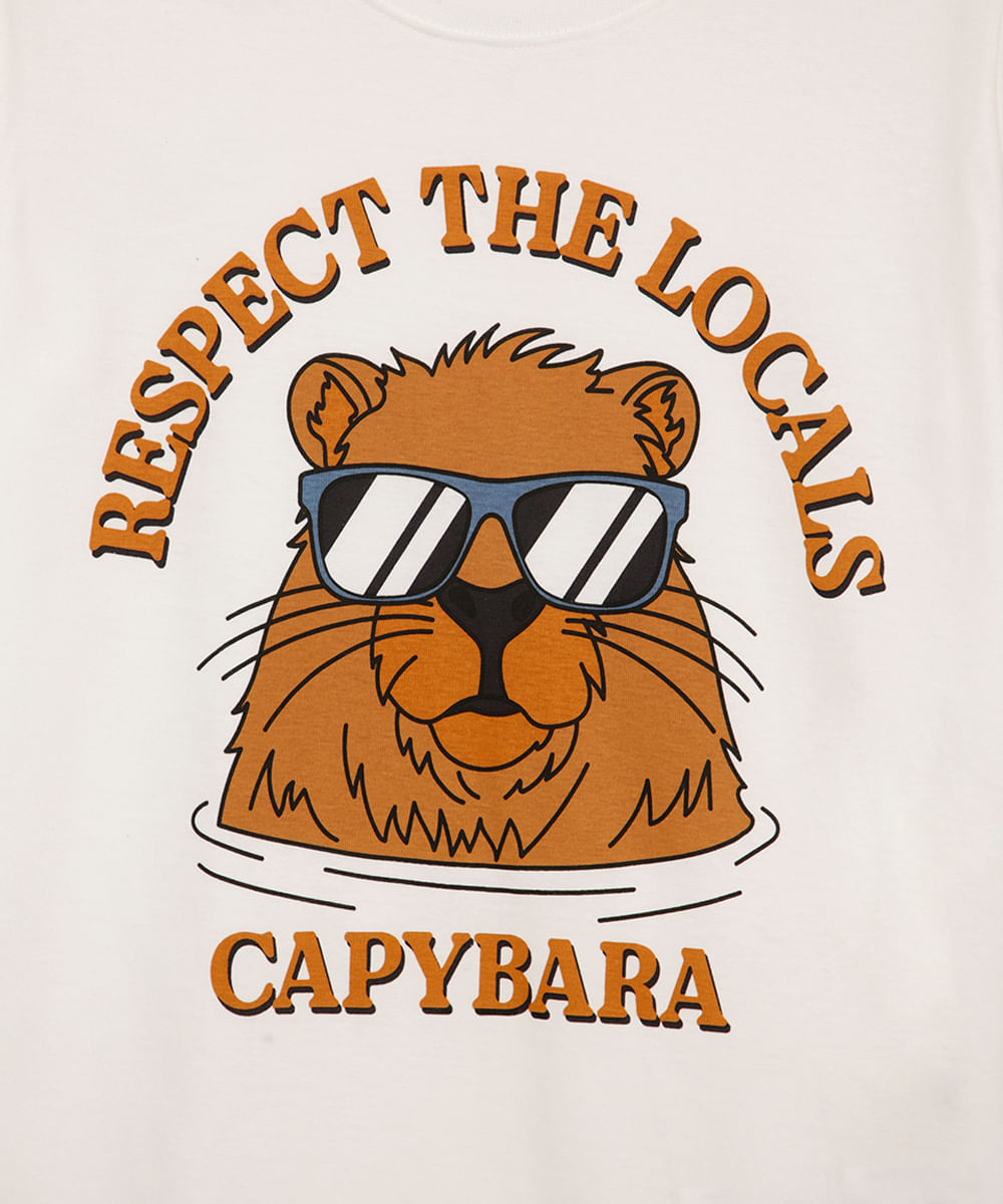 camiseta infantil de algodão capivara off white