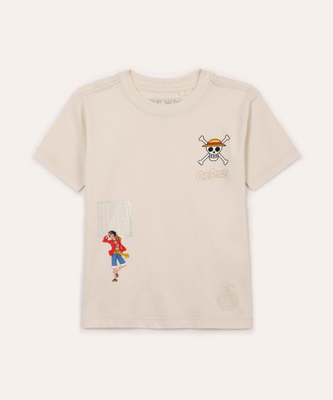 camiseta infantil de algodão one piece bege