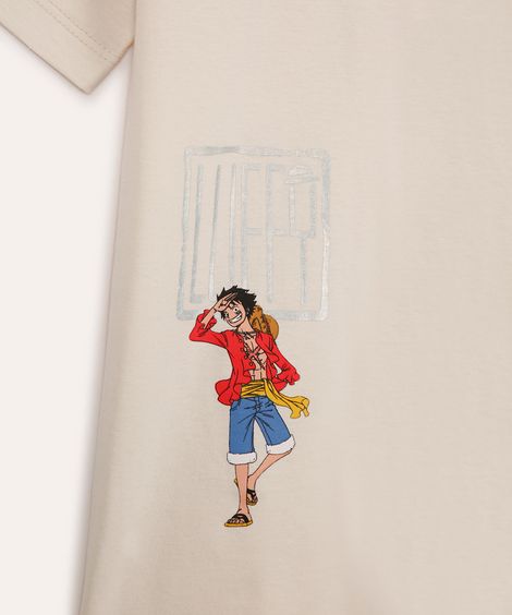 camiseta infantil de algodão one piece bege
