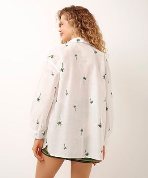 camisa saída de praia com bordados off white