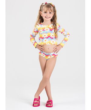 Kit 6 Peças Moda Praia Biquíni Infantil Menina Proteção UV Molekada Colorido