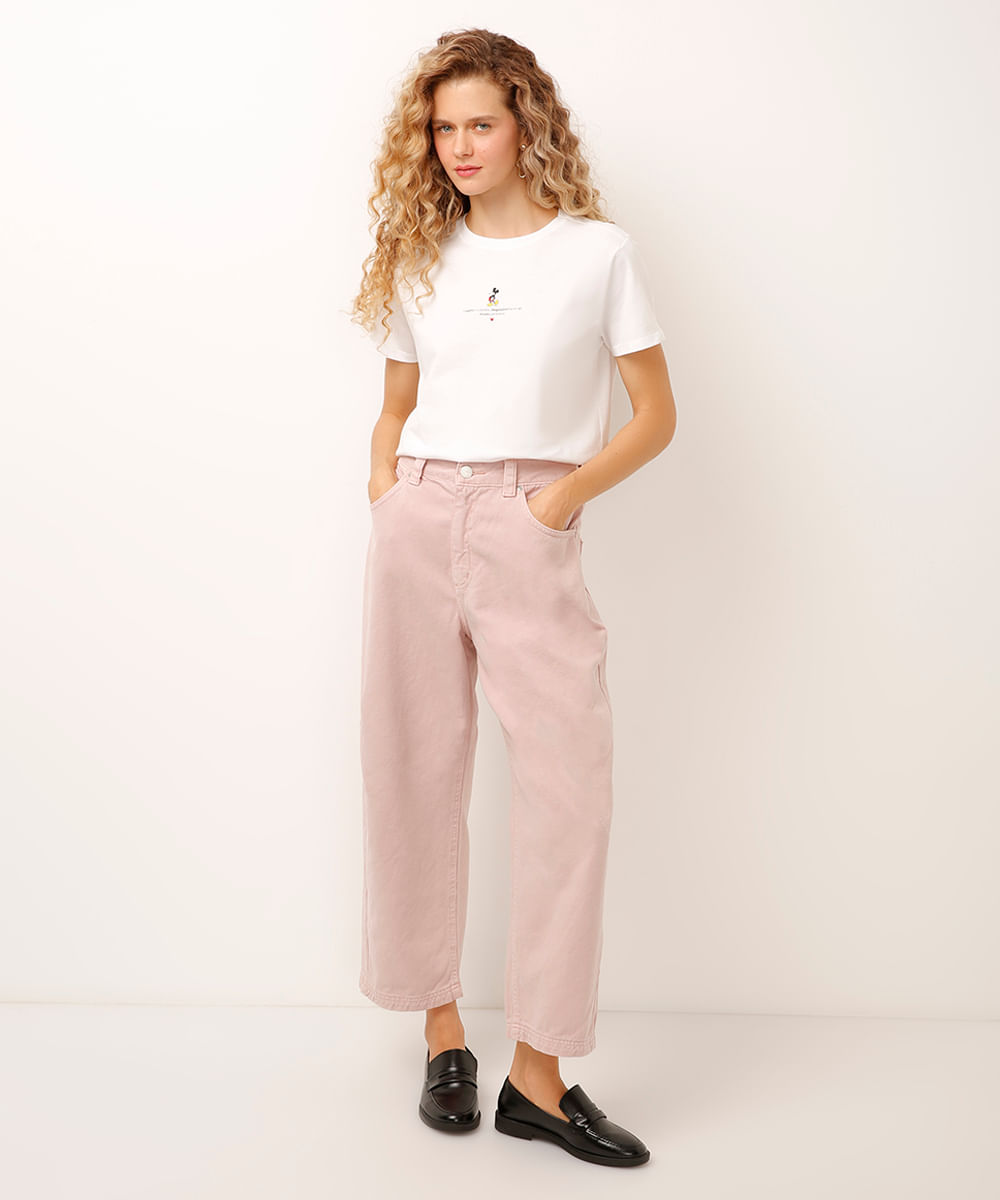 camiseta de algodão mickey off white