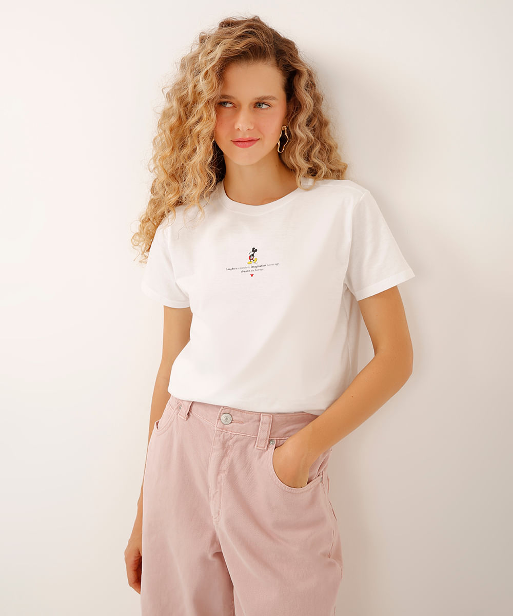 camiseta de algodão mickey off white