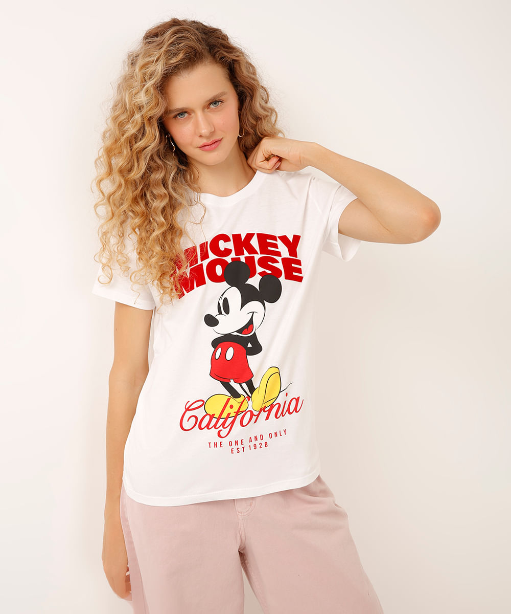 camiseta de algodão mickey california off white
