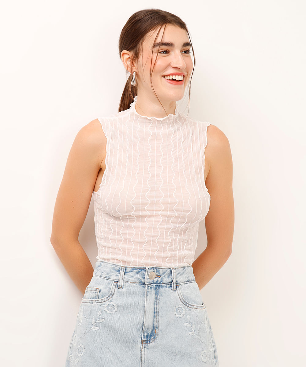 regata de tule texturizada off white