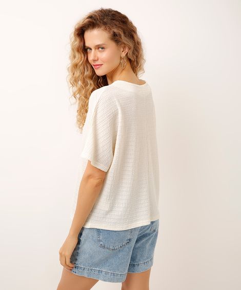 blusa decote v texturizada off white