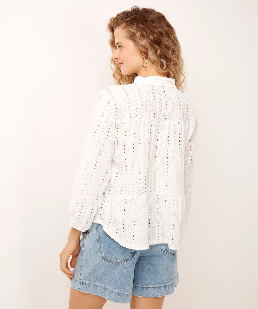 camisa de laise gola padre off white