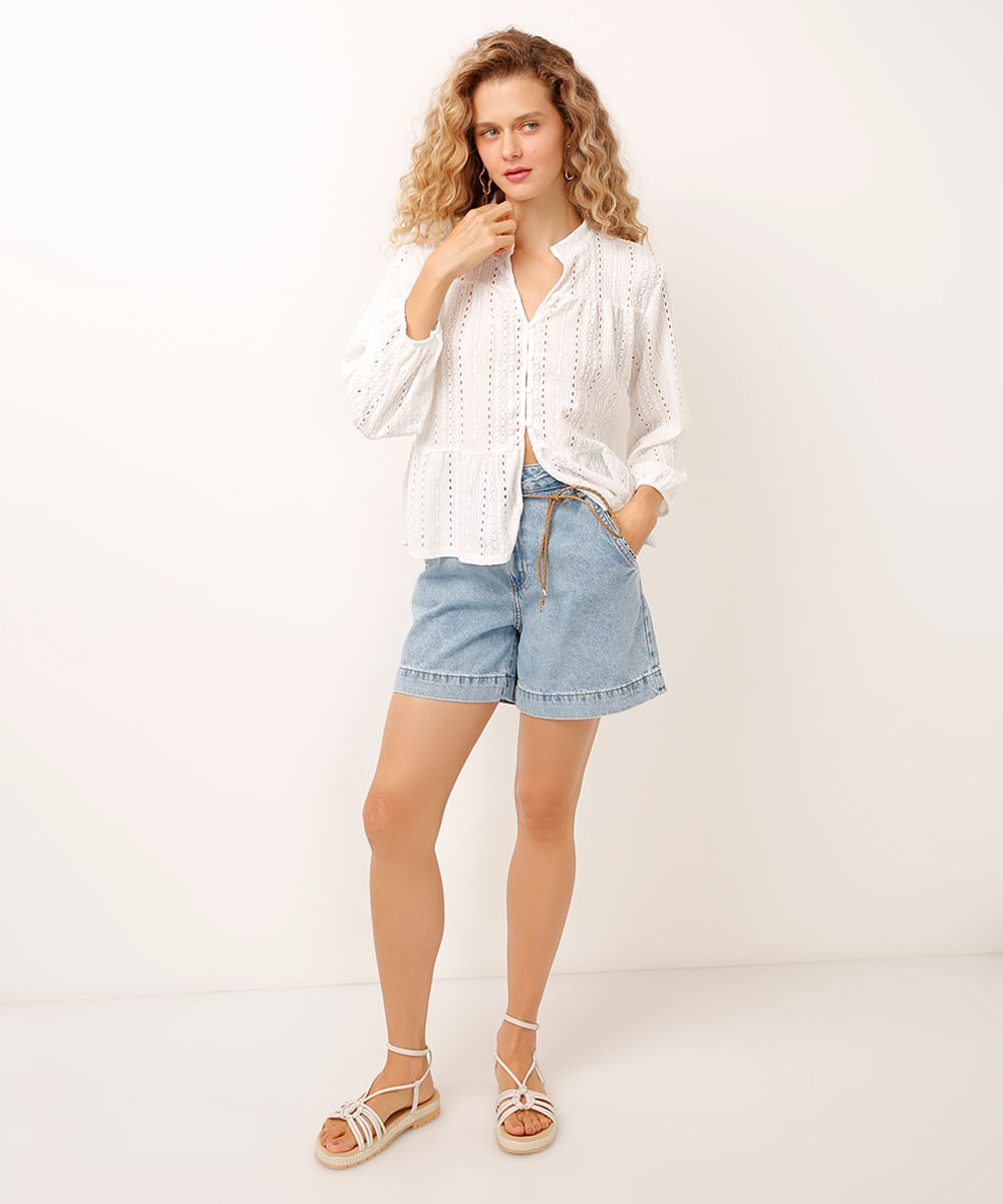 camisa de laise gola padre off white