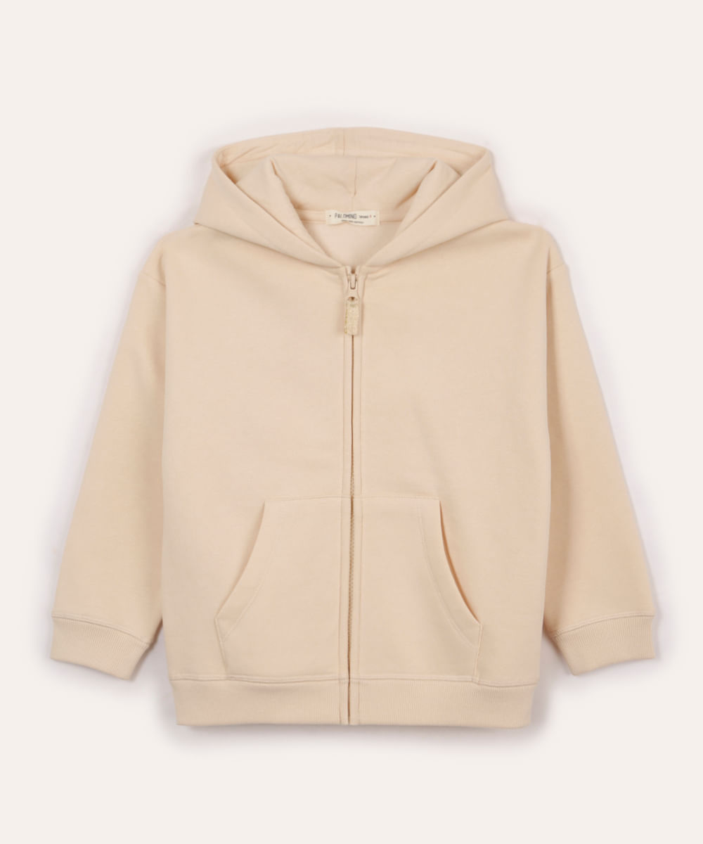 blusão de moletom infantil com capuz bege