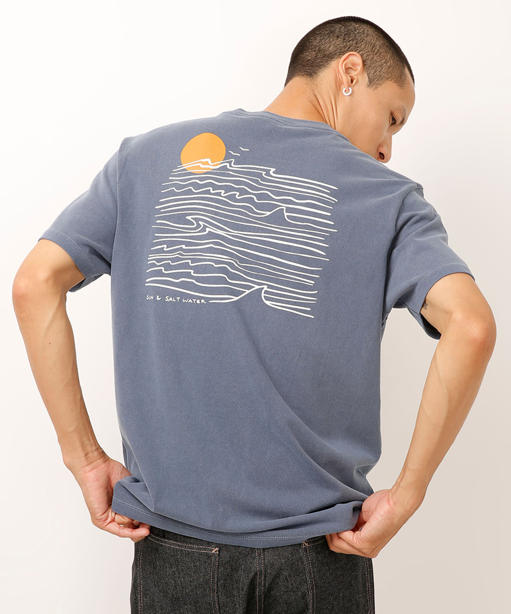 camiseta de algodão estampada azul