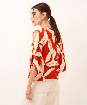 blusa de viscose com recorte folhagem laranja