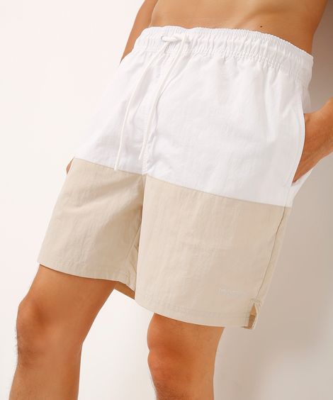 short reto de poliamida bicolor branco