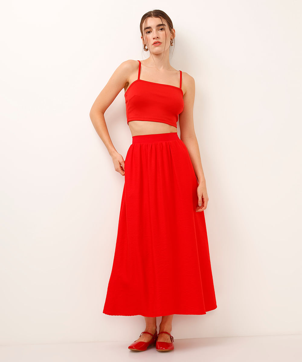 cropped alça fina decote quadrado - vermelho
