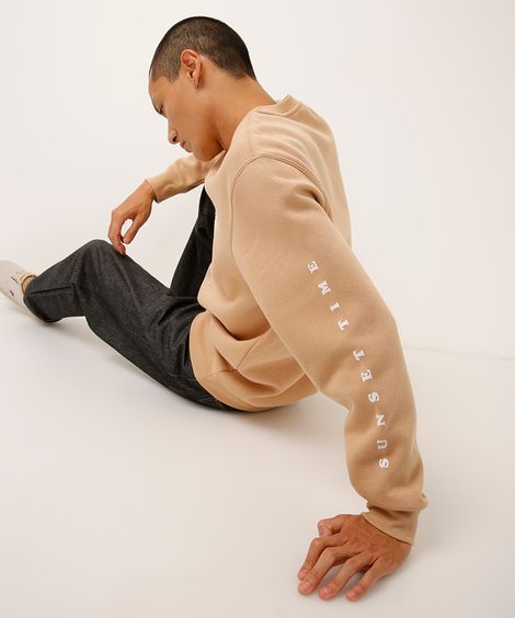 blusa de moletom careca estampado bege