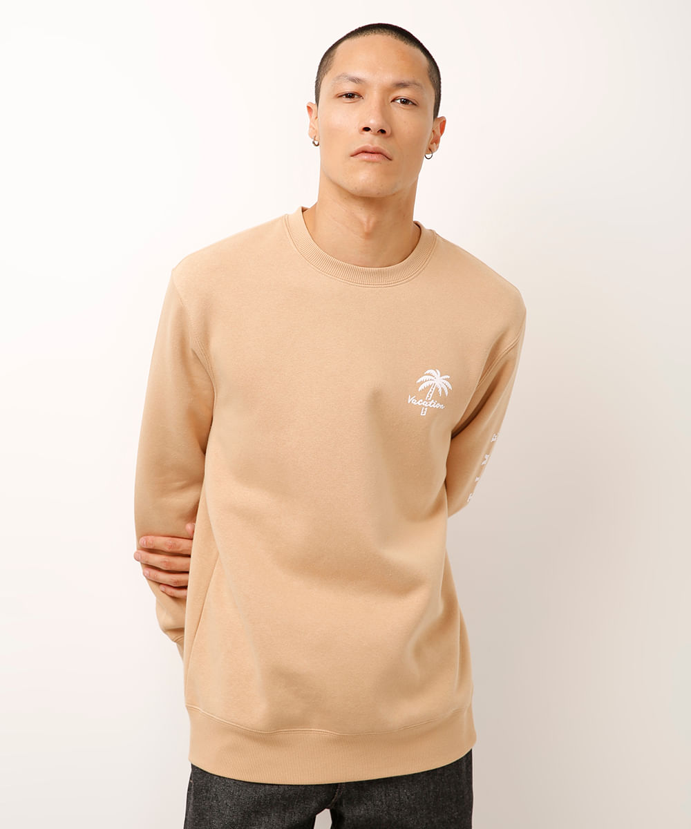 blusa de moletom careca estampado bege