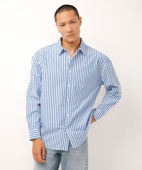 camisa oversized de algodão listrada azul