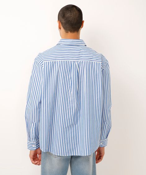 camisa oversized de algodão listrada azul