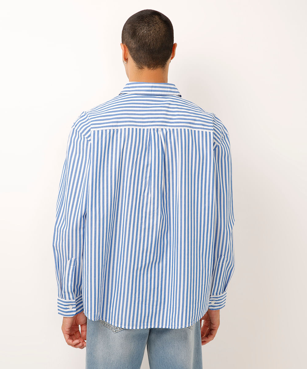 camisa oversized de algodão listrada azul
