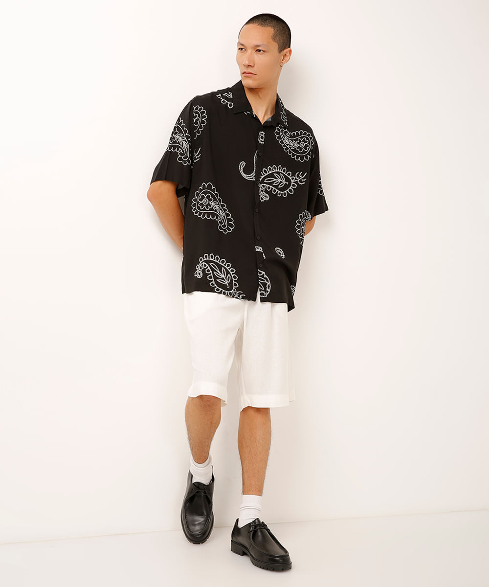camisa de viscose manga curta arabesco preta