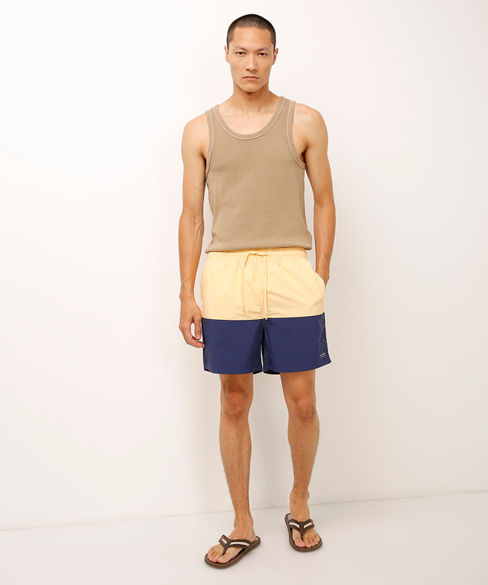 short reto de poliamida bicolor amarelo