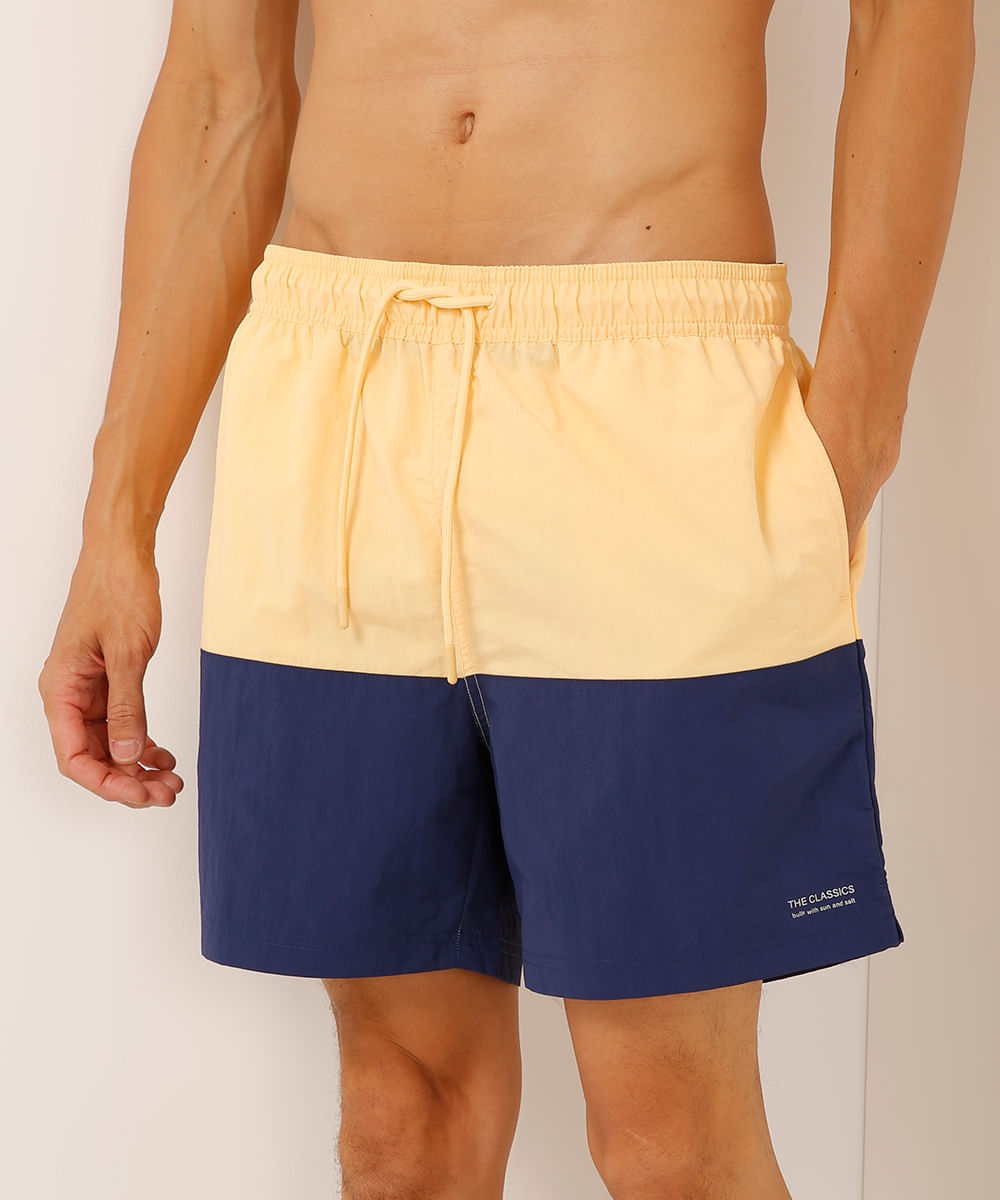 short reto de poliamida bicolor amarelo