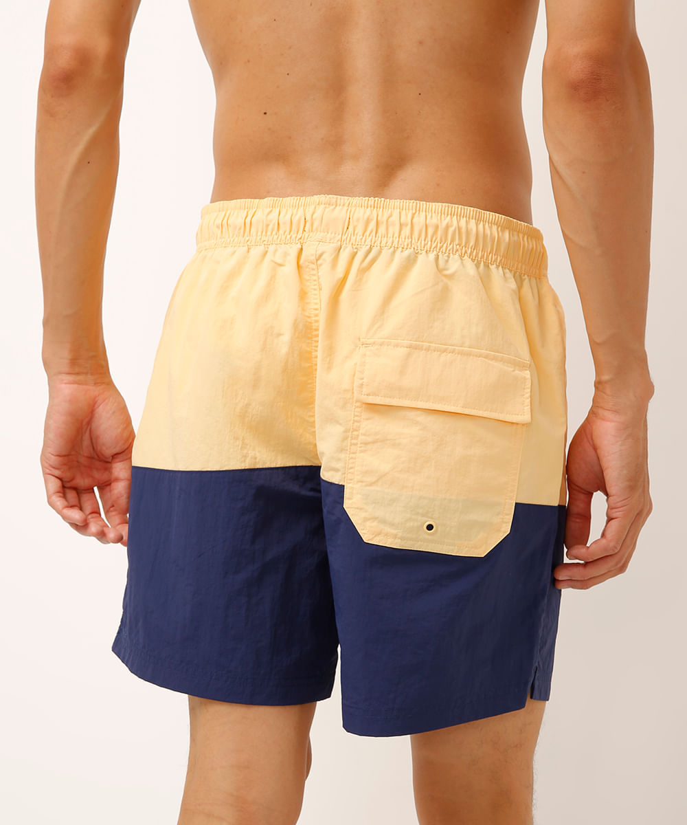 short reto de poliamida bicolor amarelo