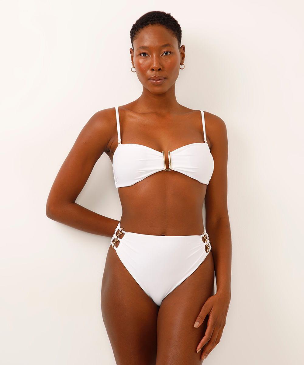 biquíni calcinha hot pant com recorte branco