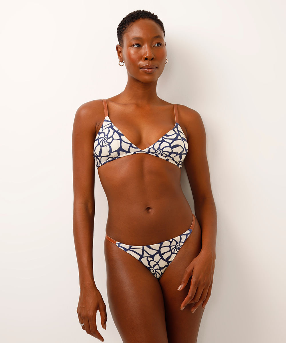 biquíni top triângulo estampado azul
