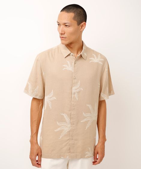 camisa com linho folhagem bege
