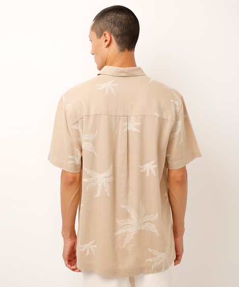 camisa com linho folhagem bege