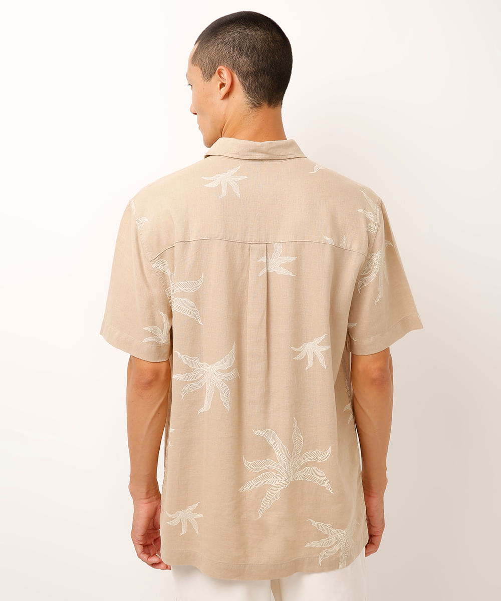 camisa com linho folhagem bege