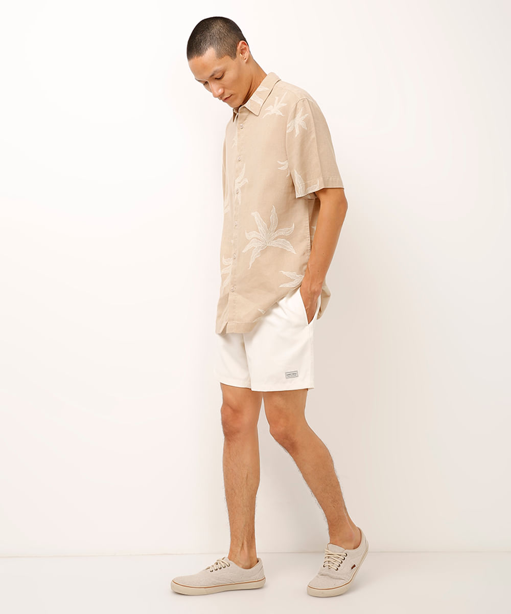 camisa com linho folhagem bege
