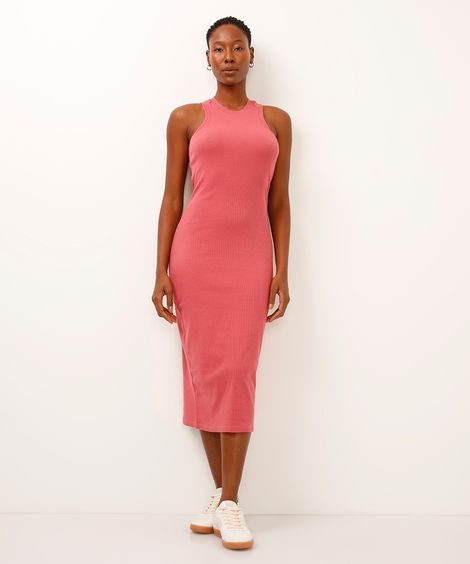 vestido básico midi decote halter neck rosa